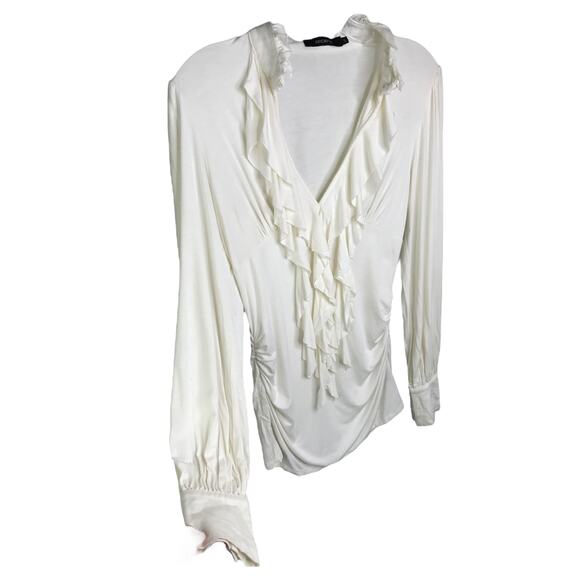 Arden B Blouse Women S Boho Festival Y2K White Cut Out Ruffle V Neck Long Sleeve - Picture 5 of 9
